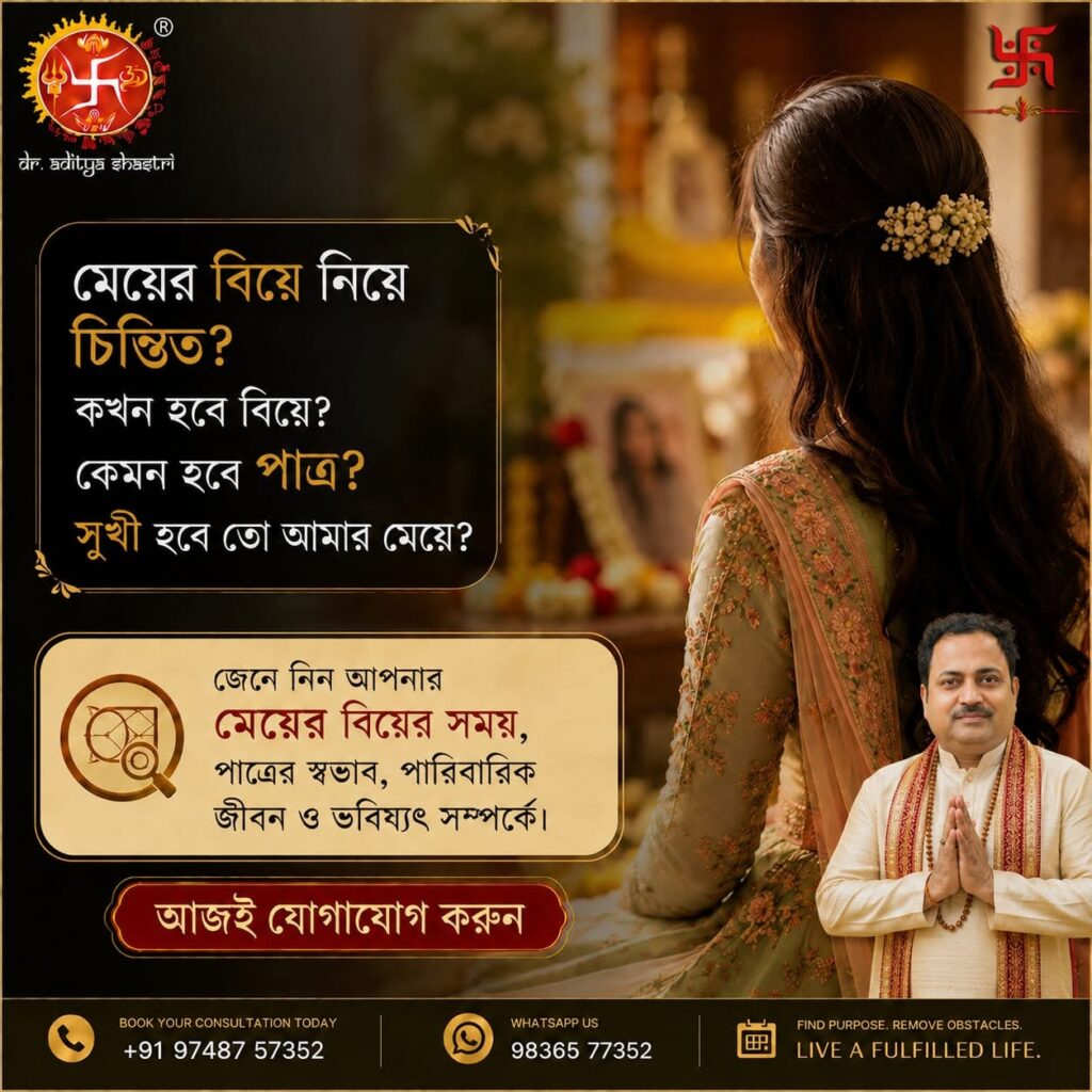 Worried about your daughter's marriage? When will she get married? How will the groom be? Will my daughter be happy? Find out your daughter's marriage timing, groom's nature, family life, and future.
